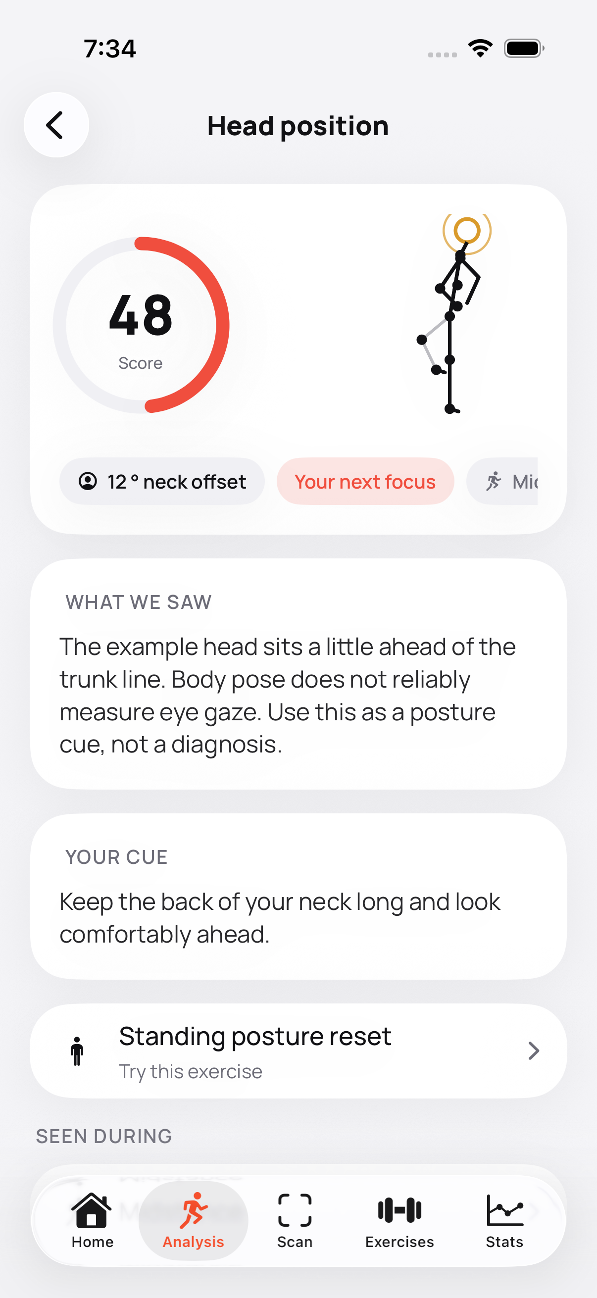 Caden app screenshot: metric head